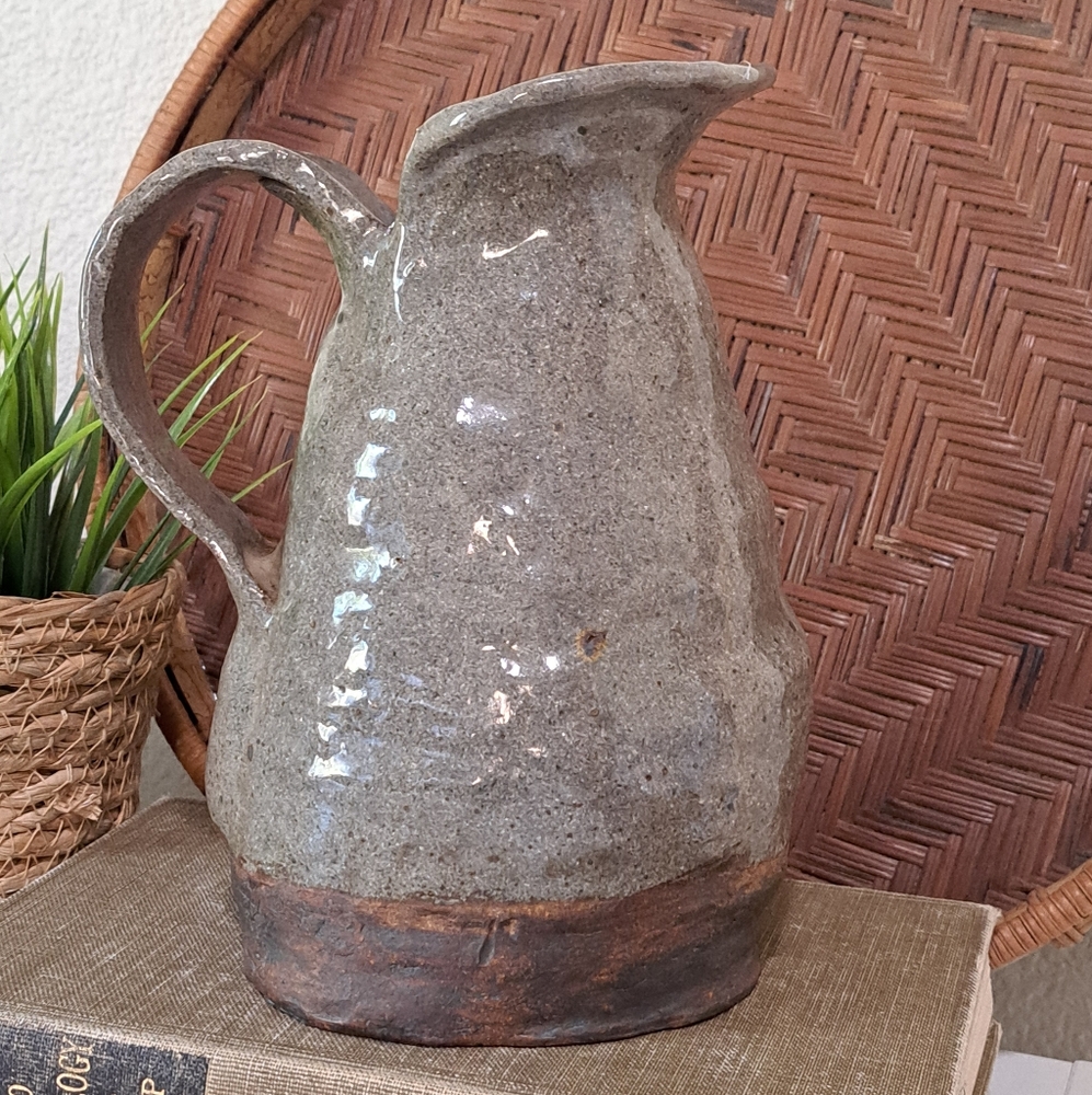 Handmade Rustic Textured Pottery Pitcher Boho Vase - Picture 2 of 11